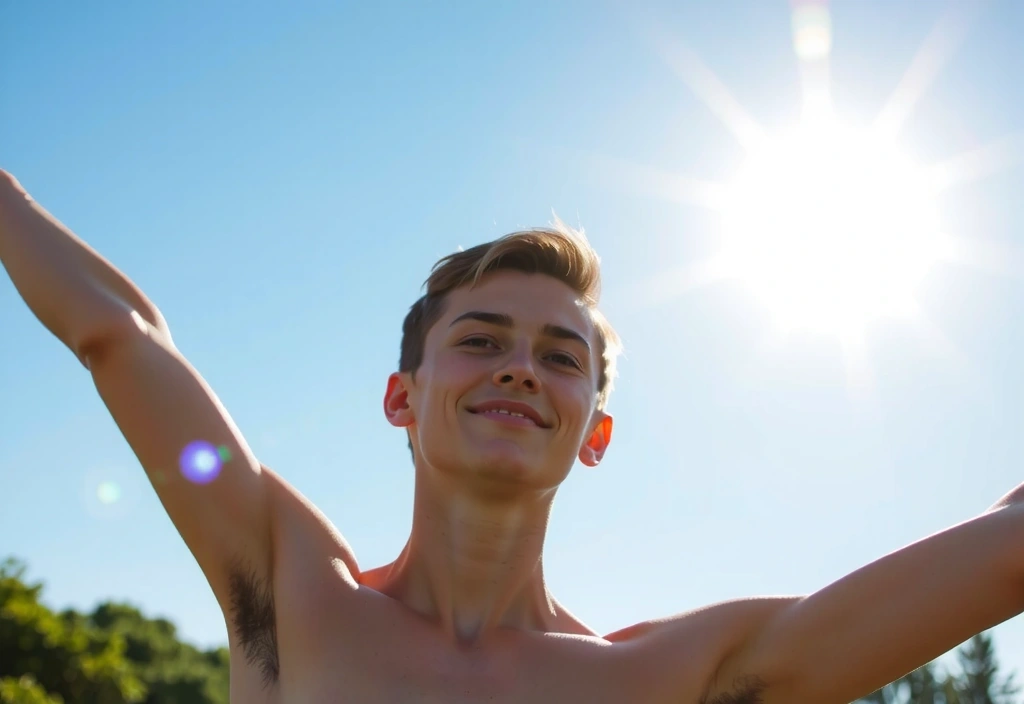 Άνθρωπος που απολαμβάνει τον ήλιο, συμβολίζοντας την παραγωγή Βιταμίνης D